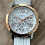 Bulova Ladies Chronograph Style Watch Silver Dial Rose Gold Case Date Dial Photo 2