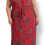 Vintage 1990s Red Paisley Patchwork Maxi Dress Plus Size Boho Hippie Festival Pink Photo 0