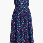NWT J.Crew Factory Printed Sleeveless Collared Midi Dress Cherry Print Size 12P Blue Photo 2