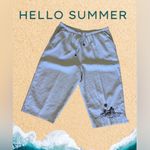 Palm Grove Women's 2X Beige Palm Flower Printed Pull On Cropped Pants Wide Leg Tan Photo 2