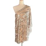 Bebe  One Shoulder Rose Gold Sequined Overlay Dress Photo 2