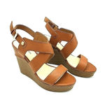 Marc Fisher  Leather Platform Wedge Sandals Cognac Brown Women’s Size 9.5 Photo 9