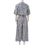 Vintage 90's Navy White Stripe Sailor Nautical Print Wide Leg‎ Jumpsuit Size 8 Blue Photo 2