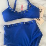 Ymi  High Waisted Bralette Blue Bikini Set with Grommet Details M Photo 3