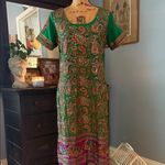Handmade Boho Green Multicolored Embroidered Mirrored Paisley Print Midi Dress Photo 7