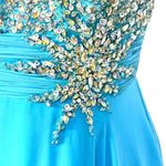 Tony Bowls Strapless Sweetheart Rhinestone Evening Long Gown Blue Size 6 Prom Photo 3