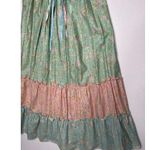 Vintage 70's Boho Floral Midi Dress Blue Ruffle Hem Satin Ribbon Detail small Green Photo 15