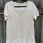 Gap  tan striped v-neck T-shirt Medium Tall Photo 0