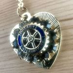Vintage Rotary International Heart Pendant Necklace Gold Tone Blue Enamel Photo 4