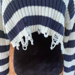 ZARA Women's Navy And White Striped Cropped Distressed Sweater Size S Photo 3