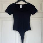 Abound  Organic Cotton Scoop Neck Thong Bodysuit Black XXS Photo 0
