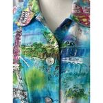 Coldwater Creek Vintage  Linen Parisian Eiffel Tower Print Aqua Blue Jacket Photo 4