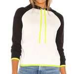 Central Park West  Knit Hoodie in Ivory & Neon Yellow, Size XS Photo 1
