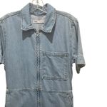 ZARA Zip Up Denim Jumpsuit Short Sleeve Light Wash Women’s Size Medium Photo 3