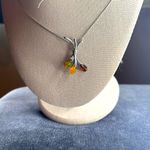 Artisan 925 Sterling Silver Baltic Amber Floral Pendant Necklace Honey Cognac Green Photo 4