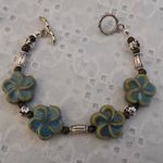 Handmade NEW!  Earthy Beaded Toggle Bracelet W Ceramic Flower Beads. 7.25” Photo 3