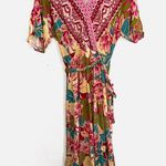 Fig & Flower Boho Floral V Neck Tiered Maxi Dress Size Small Red Photo 1