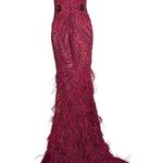 PORTIA AND SCARLETT Red Glitter Feather Gown Dress with Train PS21228 Size Size 0 Photo 0