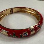 Clamper Style Bracelet Red Color Flower Pattern Accent Multicolor Enamel Painted Photo 12