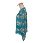 Luxology  Emmy Teal Floral Tunic Long Sleeve Chiffon Sheer Top size XL Photo 1