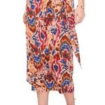 Vince Camuto Printed Midi Skirt Tie Front Wrap Metallic Threads Chili Oil L NWT Photo 0