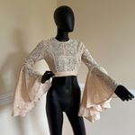 Bell Sleeve Lace Crop Top Butterfly Sleeve Blouse Lace Tee T Photo 1