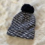 Black & White Marked Knit Pom Pom Beanie Gray Photo 3