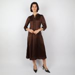 Jigsaw Silk Satin Ruffle Shirt Brown Midi Dress Size 4 Photo 1