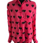 Nasty Gal Chiffon Heart Print Button Down Shirt US 2 Women’s Pink Black Photo 1