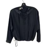 Oleg Cassini Vintage Beaded Silk Blouse Womens 14 Black Tie Waist Dolman Sleeve Photo 0
