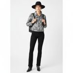 Chico's Chico’s Gray Silver Fleur De Lis Cropped Cotton Long Sleeve Jacket S Photo 9