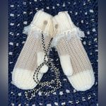 Anthropologie Ivory / Cream Knit Mittens with button on tether / strap Photo 1