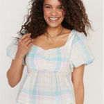 Old Navy Puff-Sleeve Smocked Seersucker Babydoll Swing Blouse Women XL Photo 0