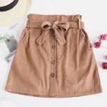 Corduroy Belted Paper bag Skirt Tan Photo 1