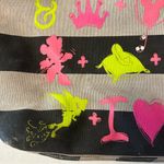 Disney Parks Disneyland Black, Gray and Neon Striped Canvas Tote Bag with Bow Photo 5