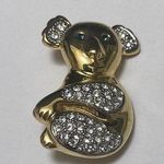 Pretty Animal Brooch Pin Gold Tone Metal / Rhinestone Koala Bear Photo 0