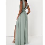 Lulus NWOT Heavenly Hues Sage Green Brush Woven Chiffon V-Neck Maxi Dress Large Photo 7