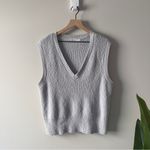 Free People  FP Beach Gray V-Neck Sleeveless Sweater Vest Oversized Tight Knit M Photo 2