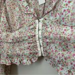 For Love & Lemons Natalie Crop Top Blouse Long Sleeve Floral Ivory Casual Pink Photo 3