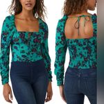 Free People New Hilary Printed Top Green Floral Combo Boho Chic Medium Photo 1