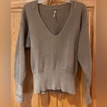 Free People Allure Pull Over Deep V-Neck Ribbed Sweater Taupe Brown Size Small Photo 6