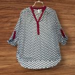 Tacera Tunic Blouse black white red chevron printed design polyester Size Large Photo 1