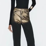ZARA NWT  Straight Leg Metallic High‎ Rise Foil Jeans Size 2 Photo 0