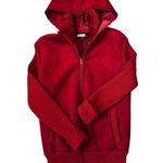 Y2K Cherry Red Faux Suede Leather Jacket Hooded Knit Vintage Faux Fur Size L Photo 0