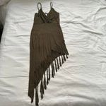 Y2K paper tag vintage khaki green Brown asymmetrical mini dress fringe detail Size M Photo 4