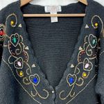 VTG Silk Angora Wool Cardigan Sweater Womens 20W Beaded Bling Retro Glam Artsy Black Photo 2