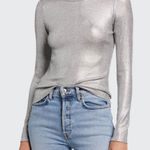 Ramy Brook  Quincy Metallic Long Sleeve Top Silver Womens Size L Photo 0