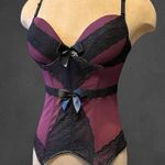 Purple & Black Bustier Top Lace Corset Lingerie Strapless M Medium Photo 0