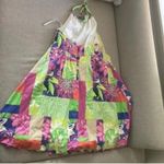 Lilly Pulitzer Colorful Patchwork Halter Top Pom Pom Trim Dress Open Back Photo 8