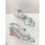 Caslon ‎ Sandals Womens Size 9 Silver Leather Paola Open Square Toe Wedges Photo 5